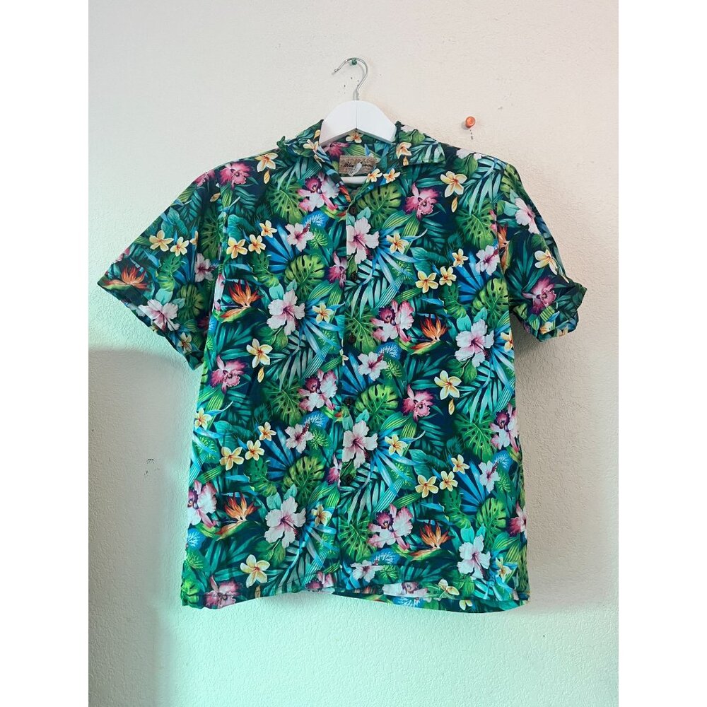 Blue Hawaii Mens Floral Hawaiian Button-Up Shirt Small Tropical Short Sleeve